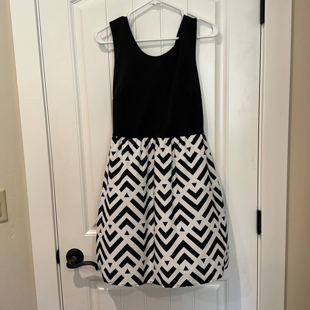 Fit and flare black and white dress